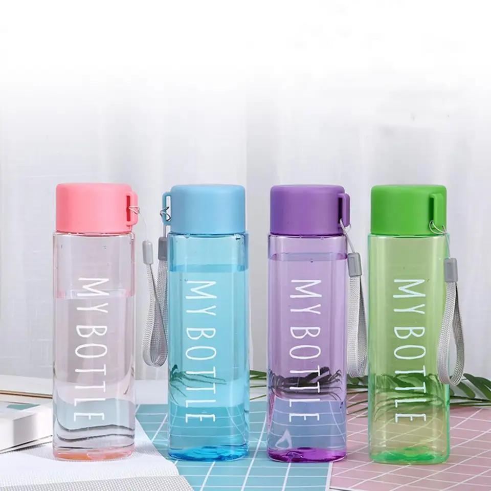 500 ml kreatívneho vodného hrnčeka prenosné zdravé 7 farieb plastový priehľadný nápoj fľaša nápoj fľaša nekĺzavej spodnej časti