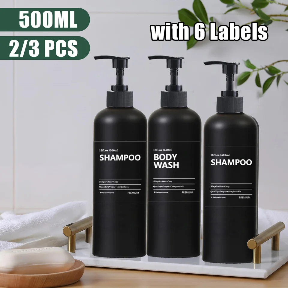 500 ml mydlovej fľaše Soap Dispenser Repiplible Pumber Šampón Body Wash Ruky dezinfekčný prostriedok Prázdna fľaša s štítkami kúpeľňové doplnky