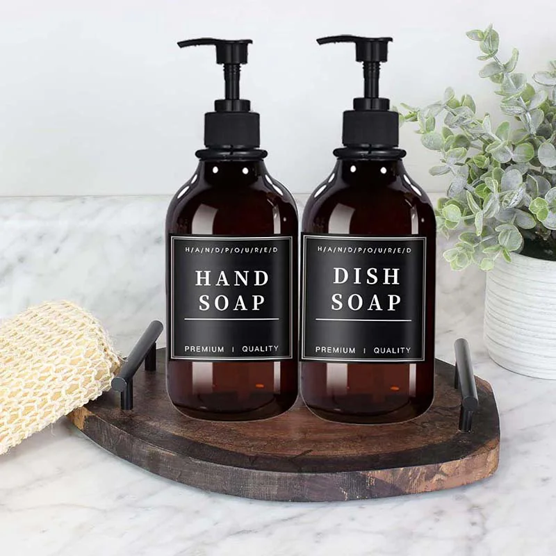 500 ml plastové fľaše Black/Amber Bottle Shampoo DispenSer s 6/12 ks čiernymi štítkami Kúpeľňové doplnky
