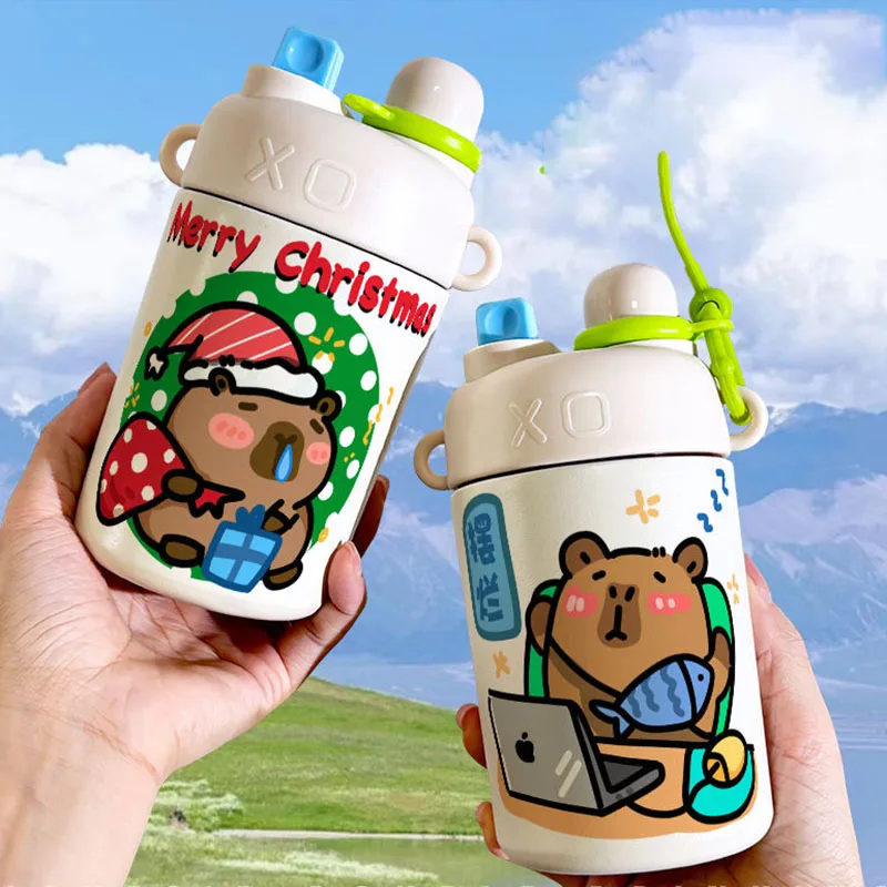 500 ml roztomilý Capybara vákuový pohár anime karikatúra dva prístavné vodné pohár Kawaii prenosný študent Secure Thermos Cup Gird Darček