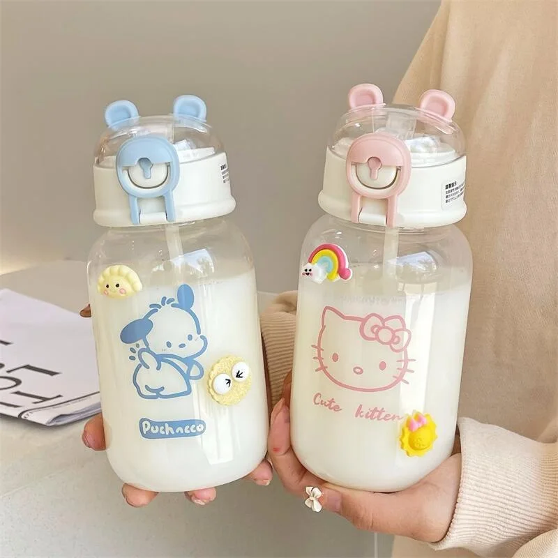 500 ml Sanrio Hello Kitty Pochacco Transparentné slamené šálky anime karikatúra Kuromi Cinnamoroll pre Kid Kawaii Fľaša vodné šálky Darčeky