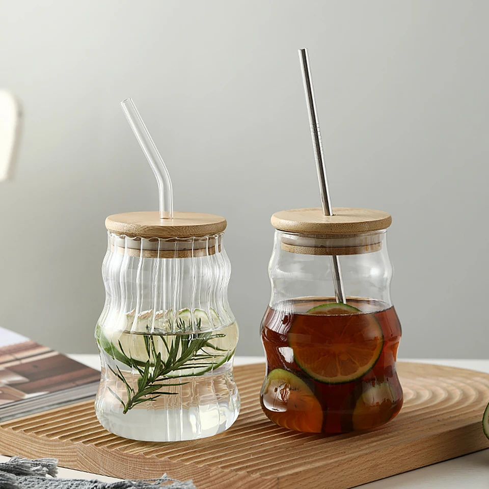 500 ml sklenené poháre šálky so slamou Mason Jar Clear Juice Coffee Mlieko šálka s bambusovými viečkami