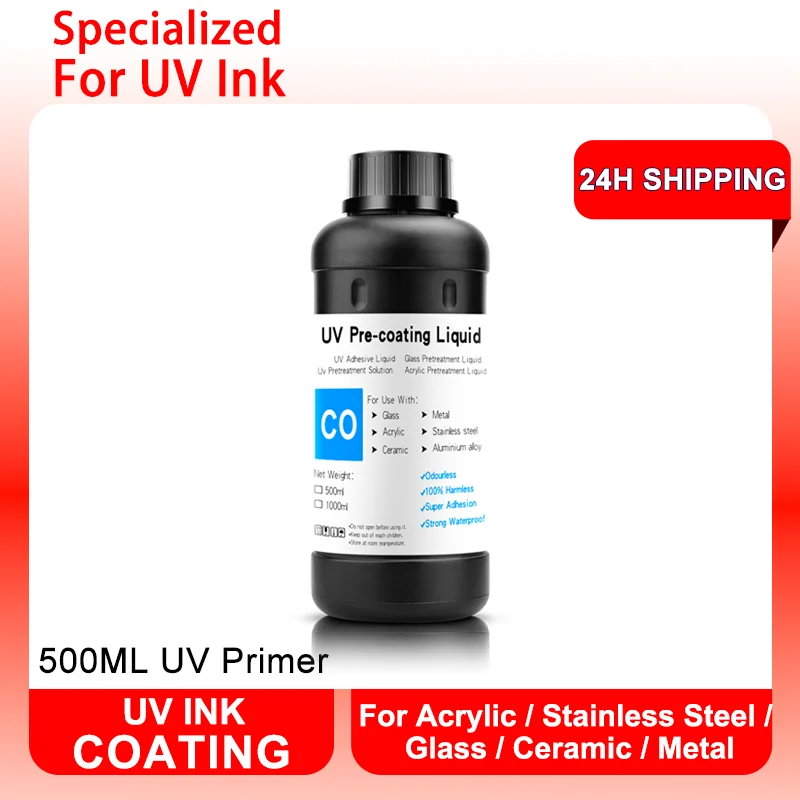 500 ml UV Primer UV predbežné potiahnutie na tlač na sklenenom akrylovom kovovom a keramickom UV vyliečiteľnom laku pre UV plochú tlačiareň