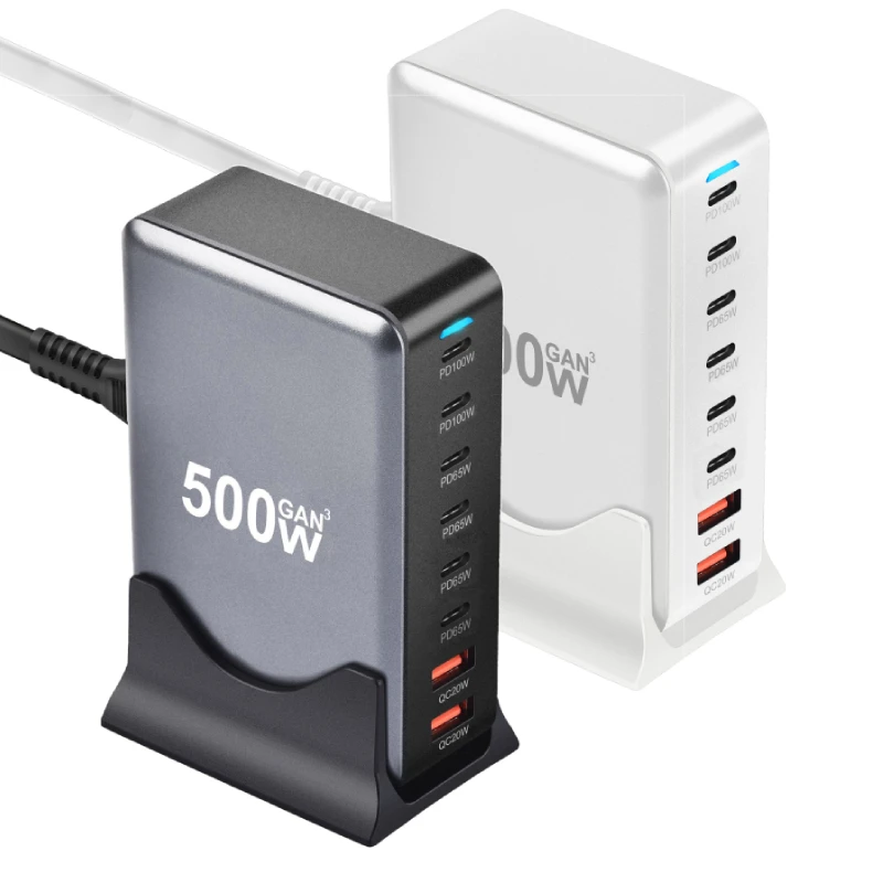 500 W Gan Desktop Charger 8-Port USB PD nabíjačka Quick Charger 3.0 USB Typ C Rýchla nabíjačka Mobilná nabíjačka USB pre iPhone 16 MacBook