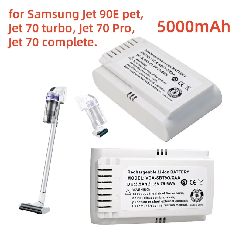 5000 mAh zberateľná batéria prachu pre Samsung VS15T7032P4 VCA-SBT90E, VS15R8542S1, JET90E PET, JET70 TURBO, JET70 PRO, JET70