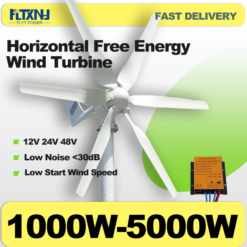 5000 W Horizontálna os veterná turbína 48V Alternatívny generátor energie 12V 24 V výstup AC Systém z mriežky pre domácnosť Kompletná súprava