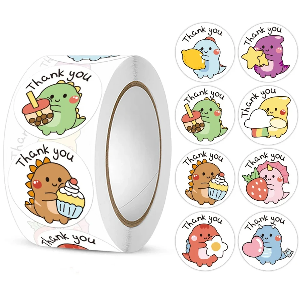 500ks 1 palcové poďakovanie za nálepky karikatúry Dinosaur Lavest za balenie pečenia Darčeky Tesnenie dekorácie Detské nálepky na odmenu