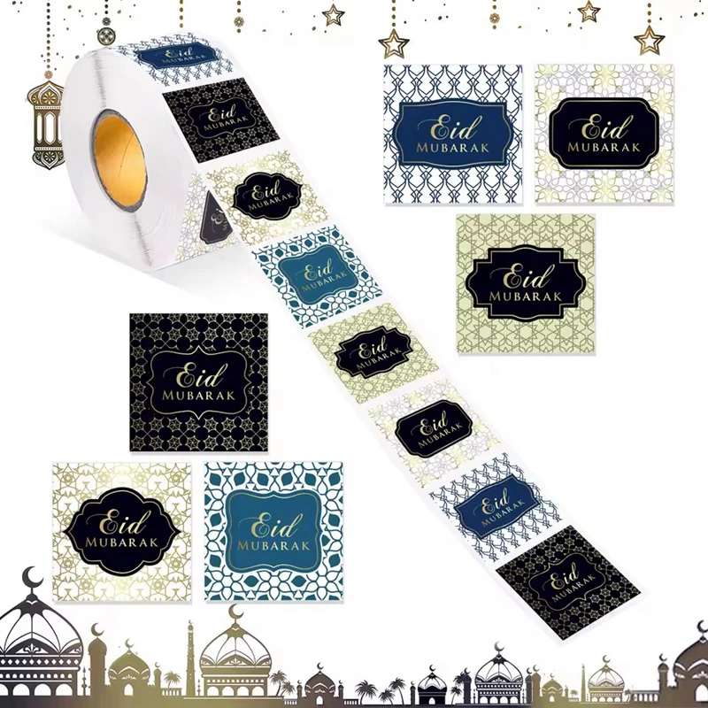 500ks 3,8 cm Eid Mubarak nálepky papierové pečať lable darčeková krabica cukrová taška dekorácia 2025