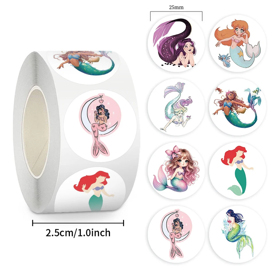500ks Disney Disney The Little Mermaid Stickers Roll Laptop Chladnička Guitar Guitar Kure Denník Diary Nálepky knihy Kniha pre deti darček