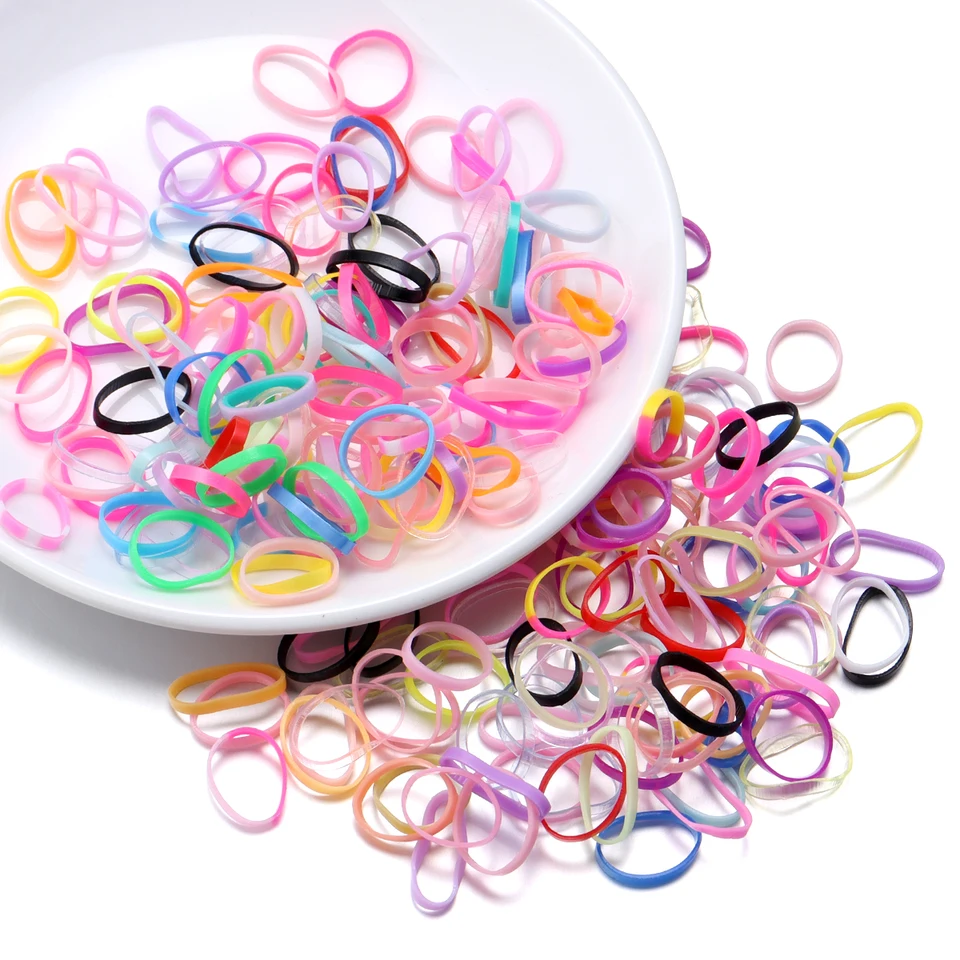 500ks jednorazové elastické vlasové lano plastové plastové farebné mini gumové pásy Girls Girl Hair kravata kravata Fixné vlasy DIY Priateľ náramok na vlasy