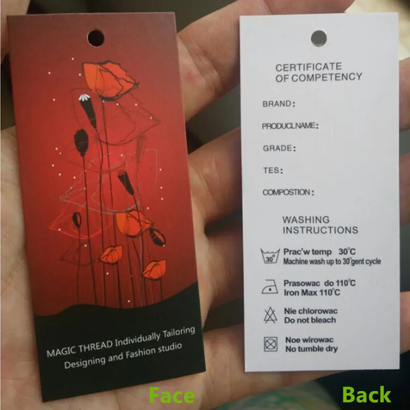 500ks na vlastnú triedu A Víno červené papierové značky 4 * 9 cm kvetinová tlačová cena Swing Tag