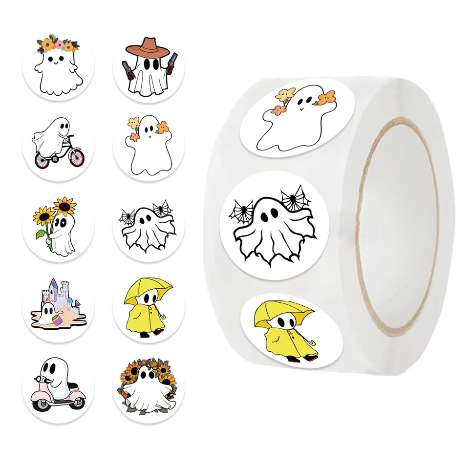 500ks/roll halloween roztomilý goste karikatúra tesniaci nálepky DIY PVC NAHOP DEKOLY