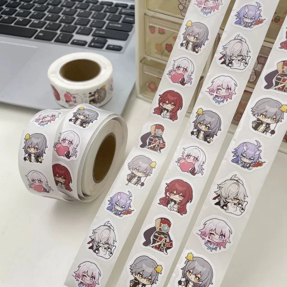 500ks/roll honkai dopad 3 herná karikatúra tesniaci nálepka DIY PVC NAHOP DECALS DECORÁCIE