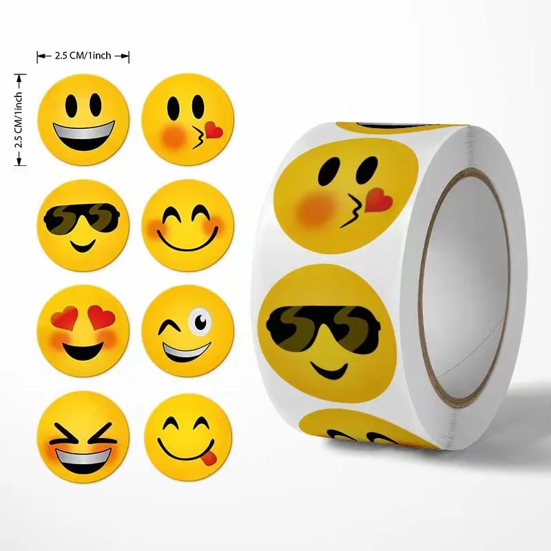 500ks/roll karikatúra vtipný úsmev na tvár výrazy odmeny 8 Designs 2,5 cm/1,0in kolo pre PC Pad Pad Fridge Darček pre domácich majstrov