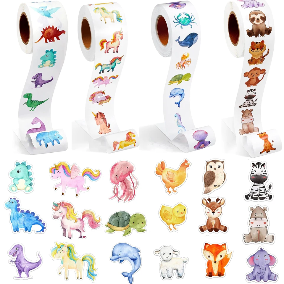 500ks roztomilé jednorožce morská pana dinosaura s tematickými nálepkami okrúhle rolky Stupeľ pre narodeniny Party