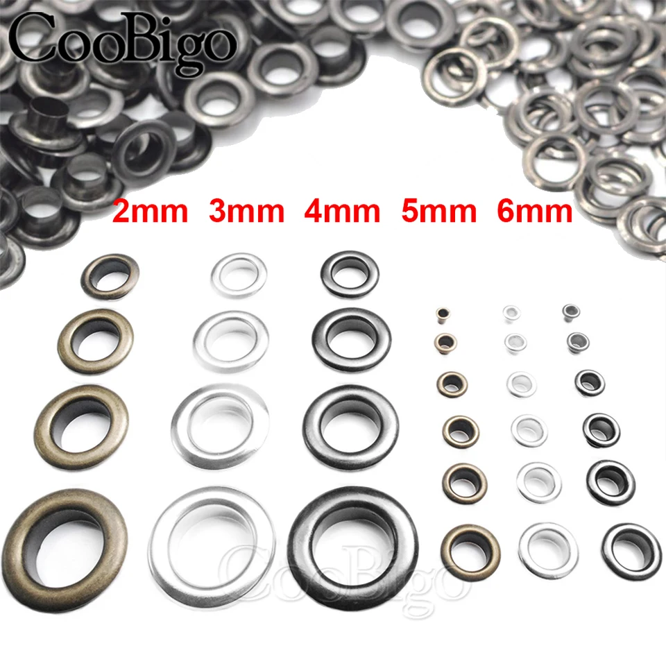 500sets kovové očné viečky s priechodmi s práčkou kožené remeselné topánky opasok odevy scrapbooking tag tag 2 mm-6 mm