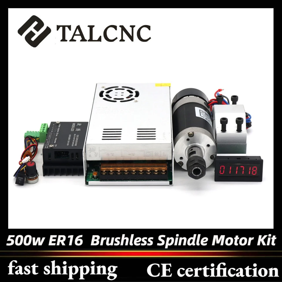500W ER16 COLLET 55 mm vzduchom chladený vretendový motor 48 V 12000R napájanie +vodič +svorka +mini rýchlosť displej