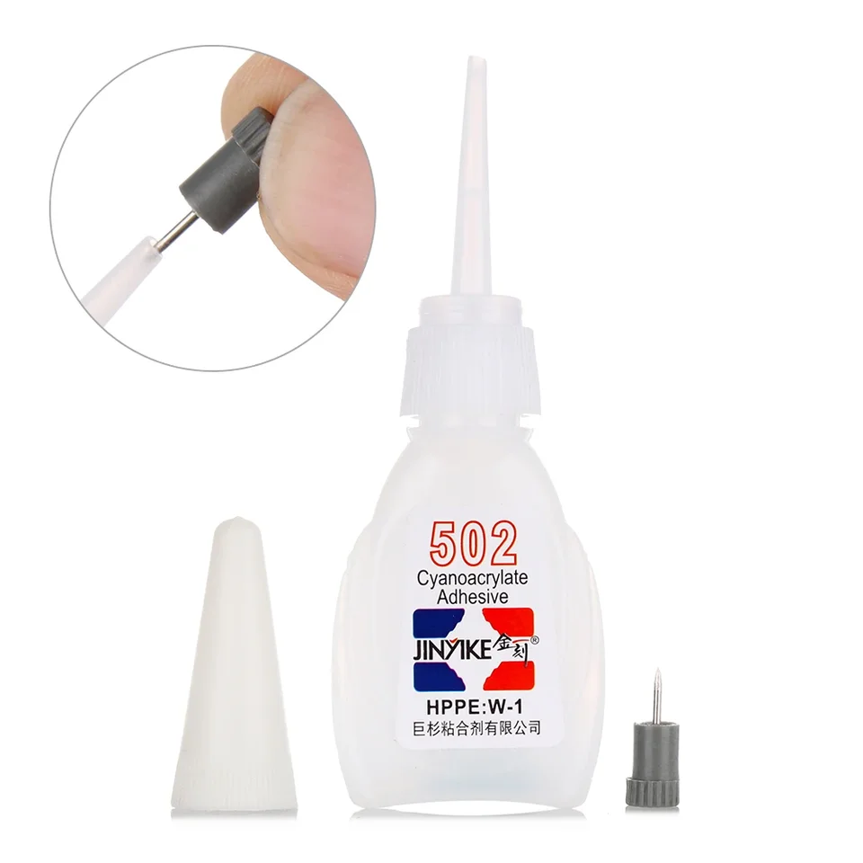 502 Super lepidlo Okamžité rýchle sušenie kyanoakrylátu Adhézne kožené gumové drevené kovové kov Strhe Bond Liquid Glue Tool 10G