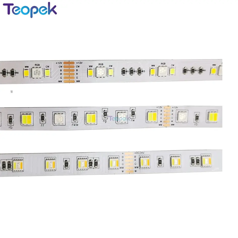 5050 RGB CCT LED pásik 5M DC 12V 24V RGB+CCT 5050+2835 RGB+Dual White RGBCW 5 v 1 bielej teplej bielej flexibilnej LED žiarenia LED svetla