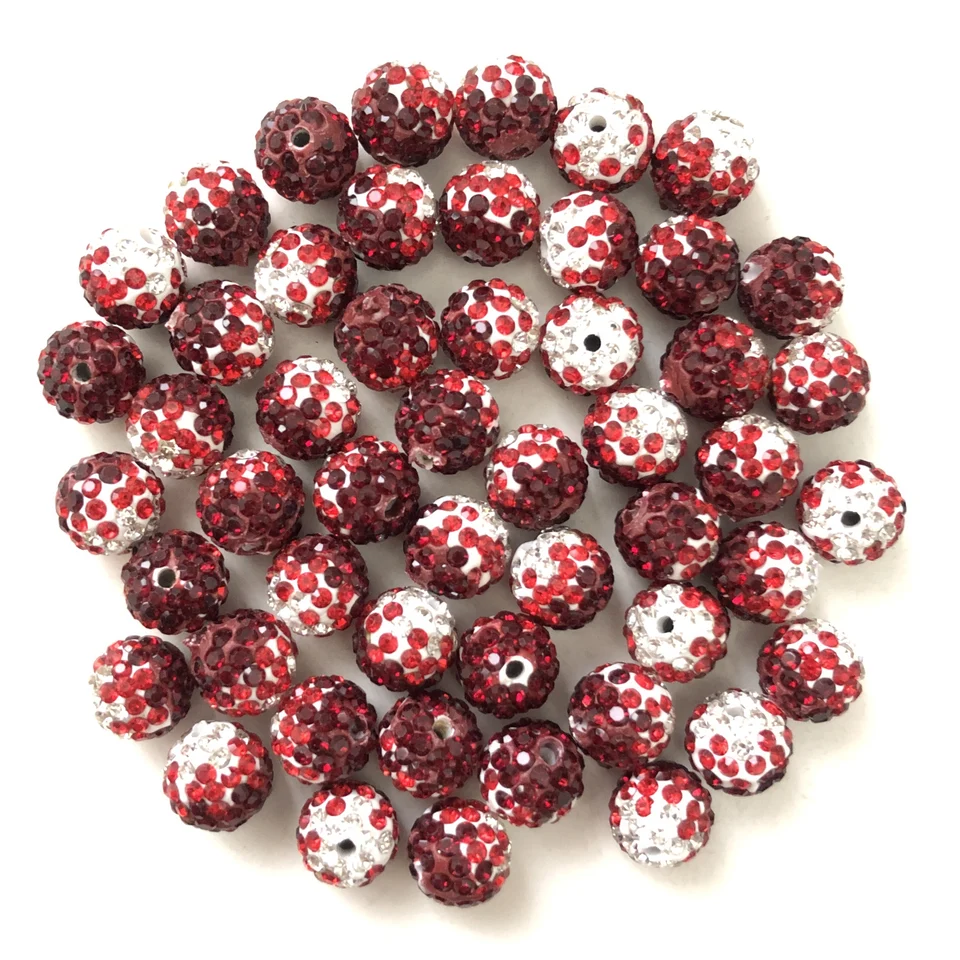 50ks 10 mm Vysoko kvalitný červený gradient biely krištáľový hlinený dláždený kamienok Round Disco Lall Loose Spacer Periečka na výrobu náramkov