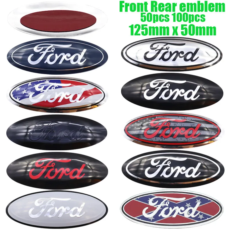 50ks 100ks 3d Ford 125 mm auto predné logo predný gril zadný nárazník zadné dvere Trunk Sticker Sticker Styling Príslušenstvo