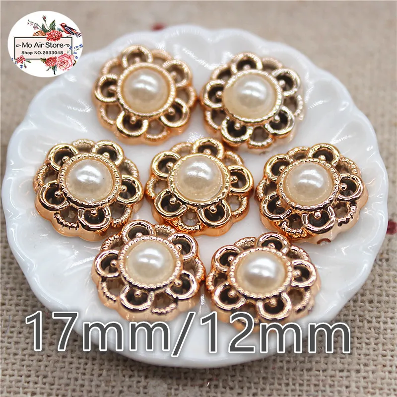 50ks 12 mm Golden Flower Pearl Plastic Decotion Decoration Sewing Craft Scrapbook Príslušenstvo