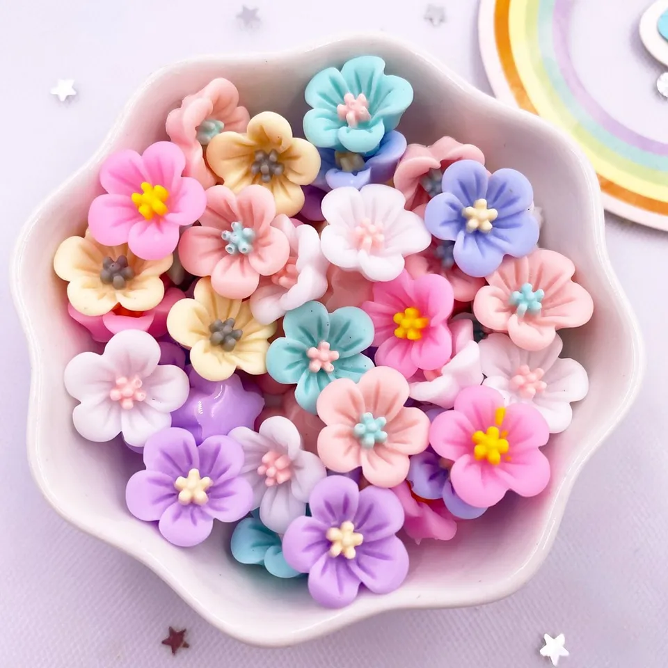 50ks 14 mm živice 3D farebná ranná sláva kvetinové drahokamy Flatback figuríny Scrapbook Wedding Applique Home Decor Crafts L708