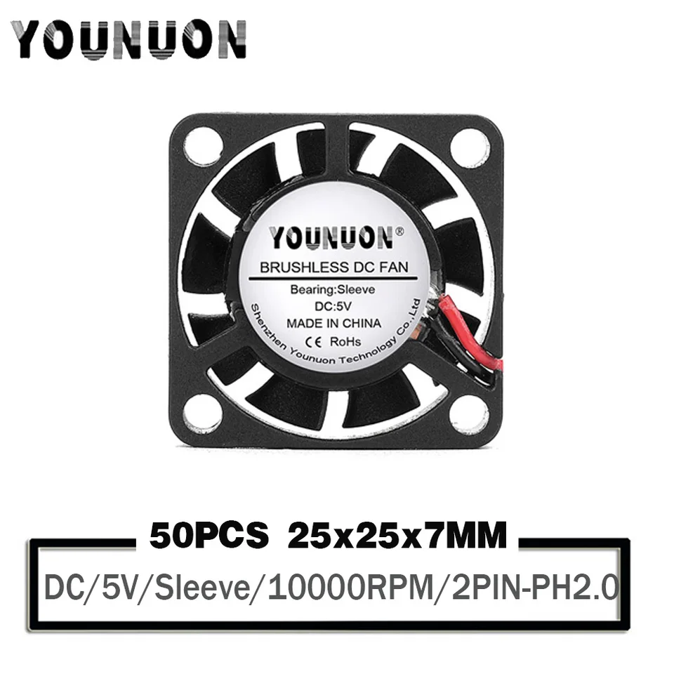 50ks 5V 25 mm 25x25x7mm chladiaci ventilátor 2507 2pin Mini DC Brushless bez počítačového chladenia Ventilátorový ventilátor Laptop Axial Ventilátor