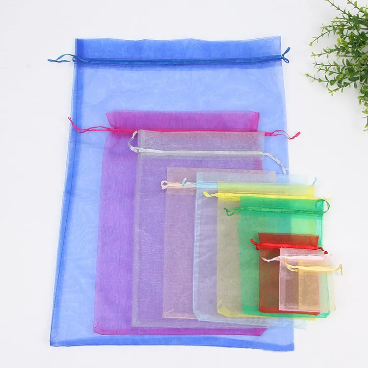 50ks 5x7 7x9 9x12 10x15 11x16 13x18 15x20cm Organza tašky šperky na balenie Displej na vrecká svadobné vianočné večierky Darčekové tašky