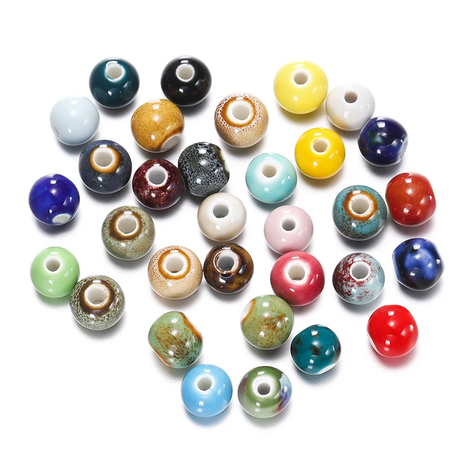 50ks 6/8/10 mm módne keramické korálky veľké diery pre domácich majstrov ručne vyrábajúca dierka voľný guľatý porcelánové korálky pre šperky výroby doplnkov
