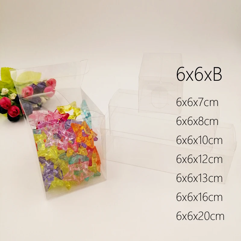 50ks 6x6xb Svadobné darčekové boxy Priehľadné plastové úložné skrinky Clear Darčeková krabica balenie Candy Vianoce pre šperky na úložné skrinky