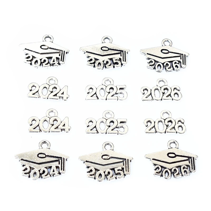 50ks 9x14mm Rok číslo 2024 2025 2026 Pendant Charms DIY šperky výroba šperkov na nájdenie starožitného strieborného príslušenstva