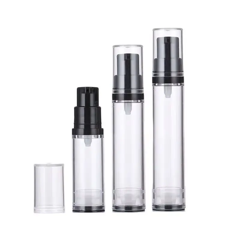 50ks ako vzduchové fľašové čerpadlo Čierne mlieko 5 ml 10 ml 12 ml 15 ml kozmetického doplňovateľného prázdneho priehľadného plastového vzorky vákuové fľaše
