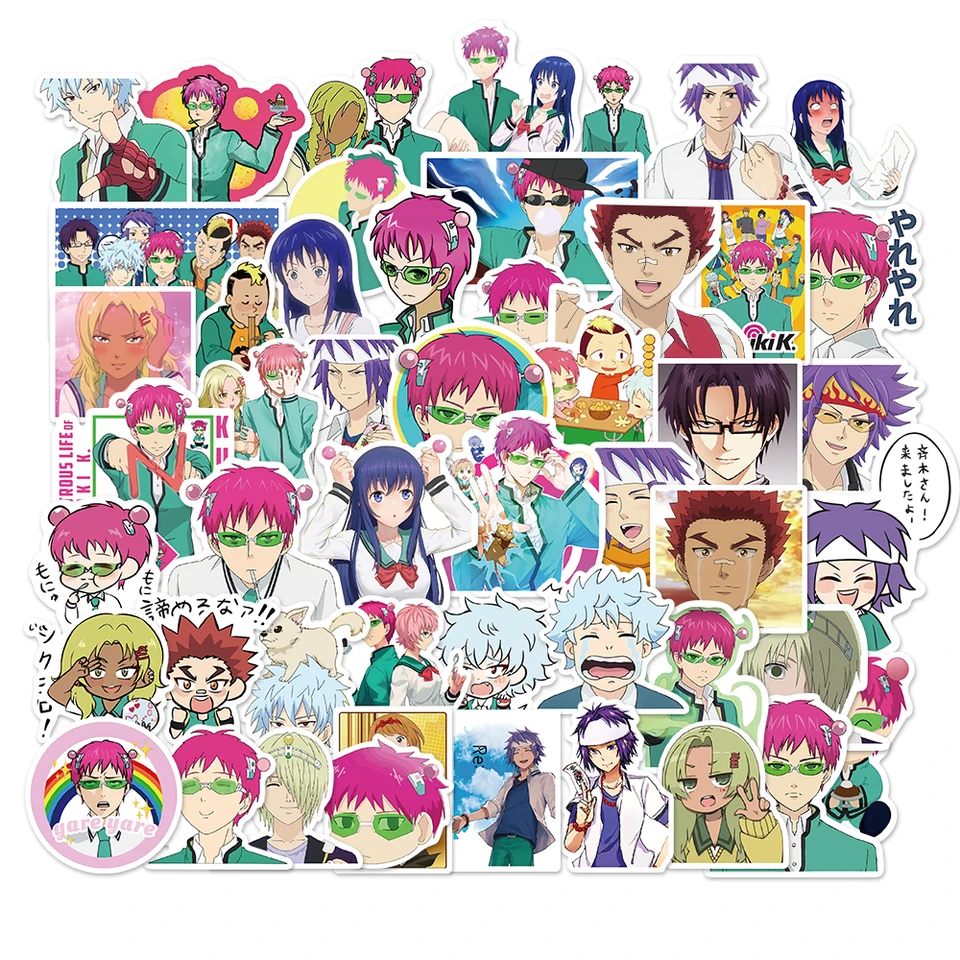 50ks Anime A Cabastrous Life of Saiki K 2 nálepky nálepky Saiki Kusuo Sticker pre hračky pre motocykle pre laptop Skateboard