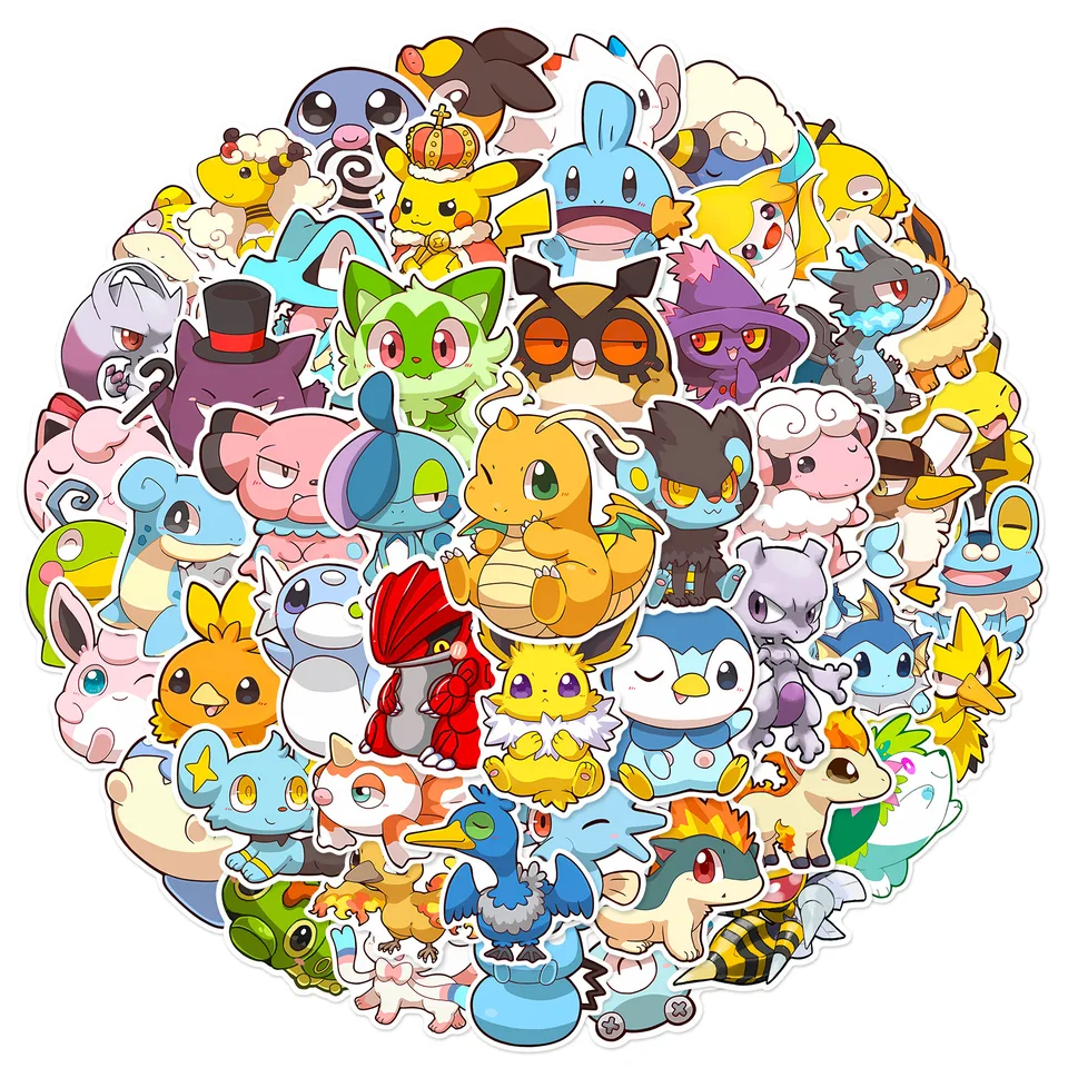 50ks anime pokémon roztomilé nálepky graffiti dekorácie DIY skateboard Chladnička na bicykli cartoon nálepky zábava pre detskú hračku darček