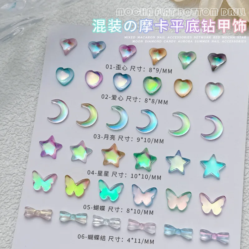 50ks Aurora Magic Farebný ľad Triplózna hviezda Love Star Butterfly Moon Diamonds nechty na nechty