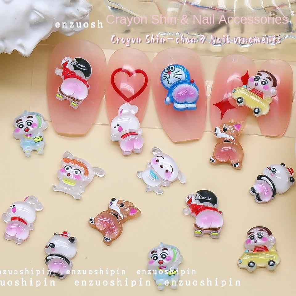 50ks Bandai Crayon Shin-Chan Nail Charms Japanese Cute Doraemon Accessories Cartoon Rabbit Puppy Jelly Nail Decoration