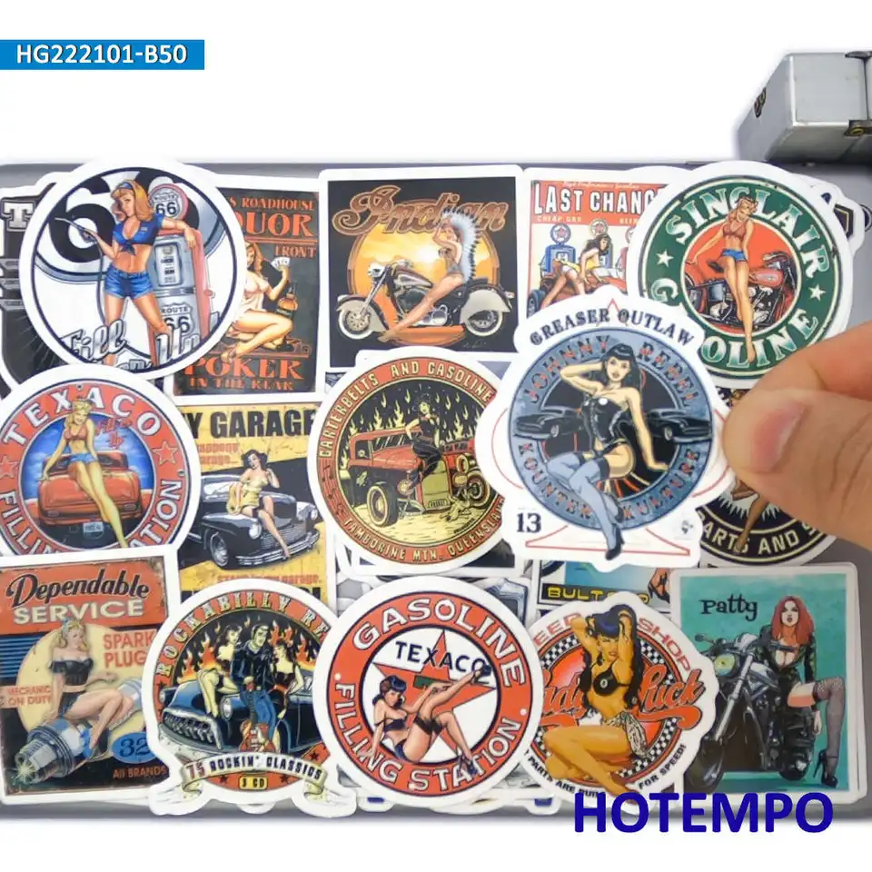 50ks benzínové stanice Girl Girl Girls Motorcycle Rider Rider výlet retro plagáty pre notebook Skateboard Bike Cable Hračky s hračkami