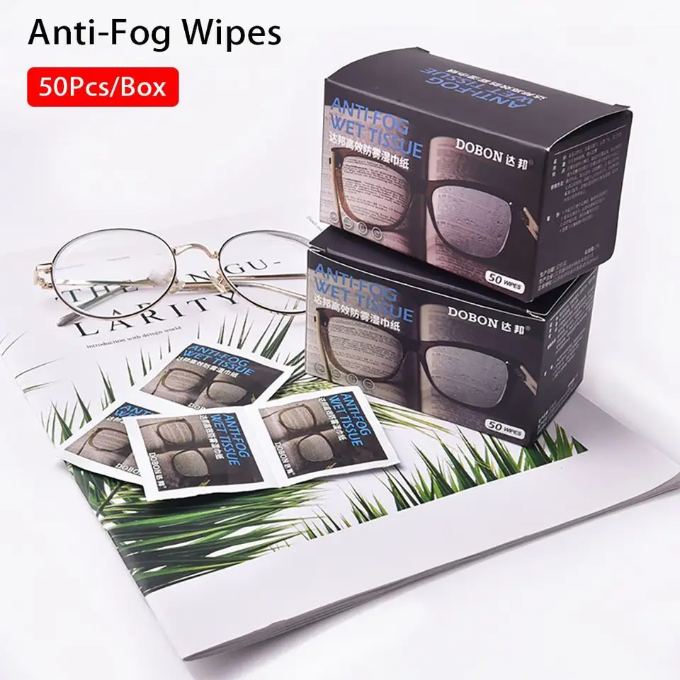 50ks/box anti-Fog utierky pre okuliare vopred morené utierky antifogu utiera