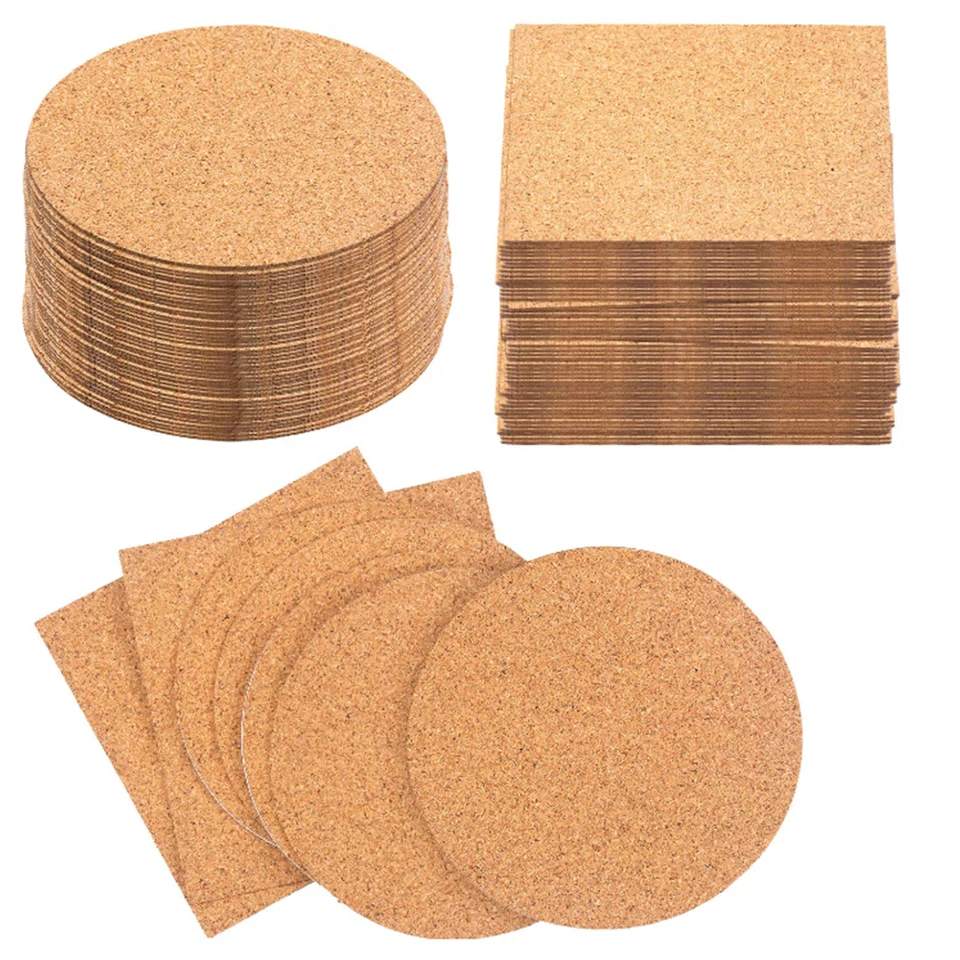 50ks Cork Coaster DIY Mini doska štvorcový okrúhly tepelne odolný voči samoobruženiu nápoj Mat