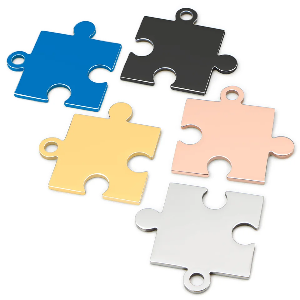 50ks Custom Pet ID Puzzle z nehrdzavejúcej ocele Personalizované anti-Lost Charm Rytiny kľúča kruhový kruh prívesky