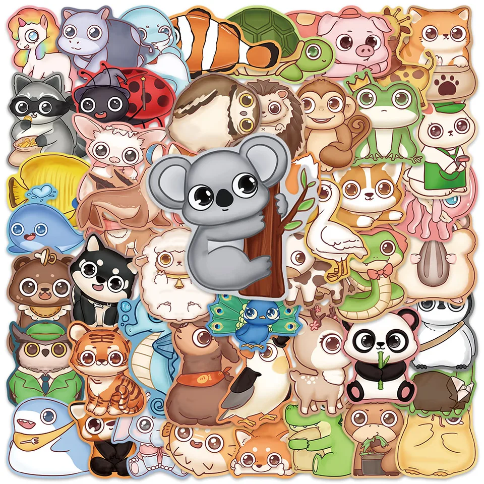 50ks Cute Cartoon Big Eye Animals Stickers for Kids Dospelý nálepky na fľaše na fľašu