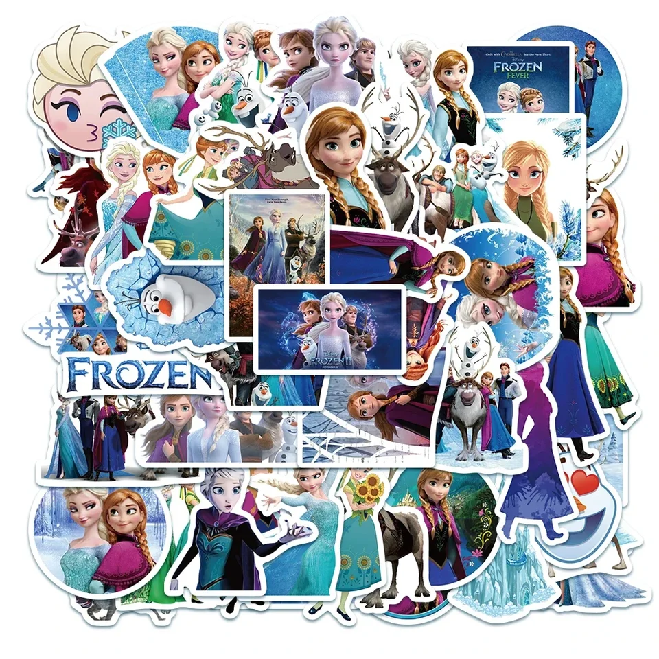 50ks film Disney Film Frozen Anna Elsa Stickers Anime Decal Skateboard Laptop Motocykel roztomilý Kawaii Cartoon Sticker Pack pre deti