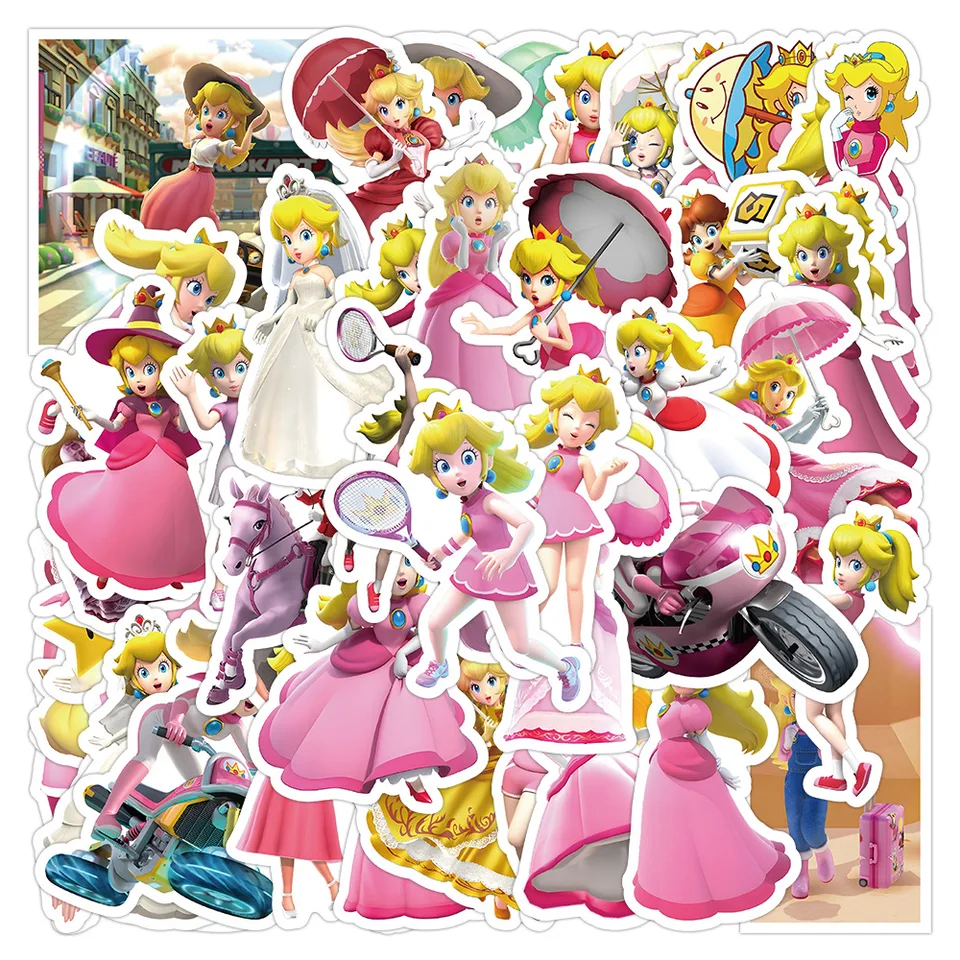 50ks Game Sticker Mario Princess Peach Cartoon Graffiti Stickers Notebook Storage Boxes Guitar WireProof Wholesale