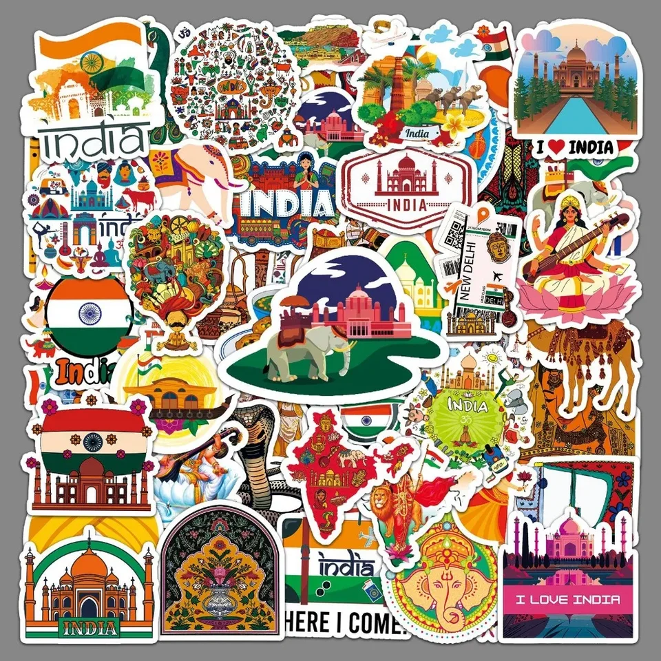 50ks India Stylistické nálepky balíci slávne atrakcie Znak dekorácie skateboard kufrový gitarový notebook hračky