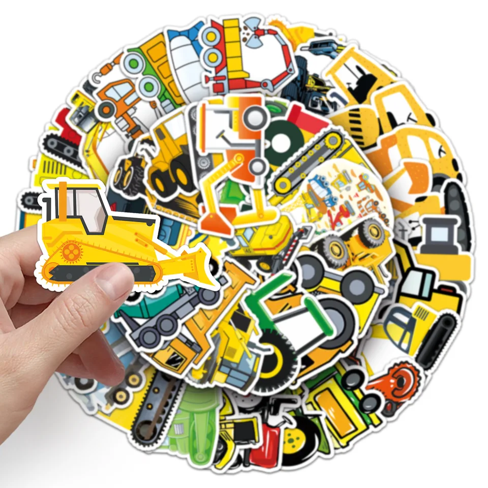 50ks karikatúra Kartoonný nákladný automobil Stavebné vozidlo Graffiti Sticker PVC Vodotesné nálepky pre nálepky pre kufrový kufr