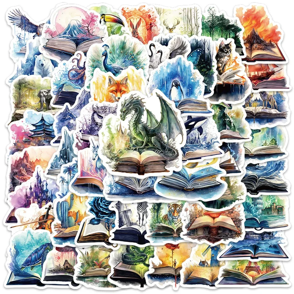 50ks karikatúra Kúzelná kniha Zvieratá Nálepka Čarodejnícka čarodejnica Draci DIY STICKERS Scrapbooking Telefón batožina Skateboard Vodotesné nálepky