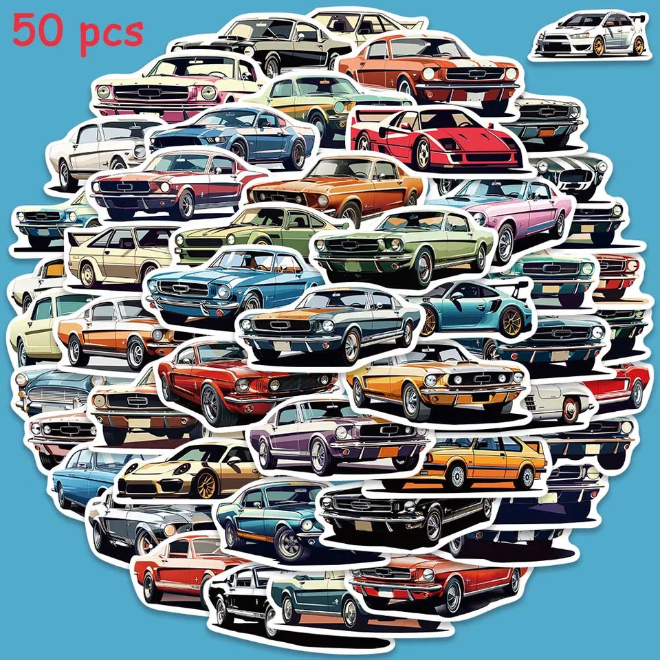 50ks kreslené nálepky automobilov módne vtipné cool obtisky pre deti laptop batožinová skateboard motocyklová nálepka prilby