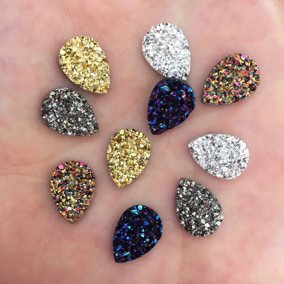 50ks lesklý AB živica 10*14 mm kvapka Nepravidelná povrchová ruda Crystal Flatback Rhohnanestone ozdoby DIY Svadobné aplikácie Craft W84