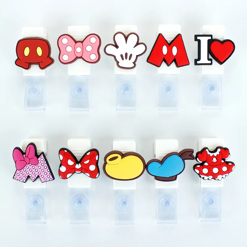 50ks/lot Disney Mickey Minnie Donald Daisy Vyťahovateľný odznak navijak Doctor Doctor Herrt Card Držiteľ držiaka klip